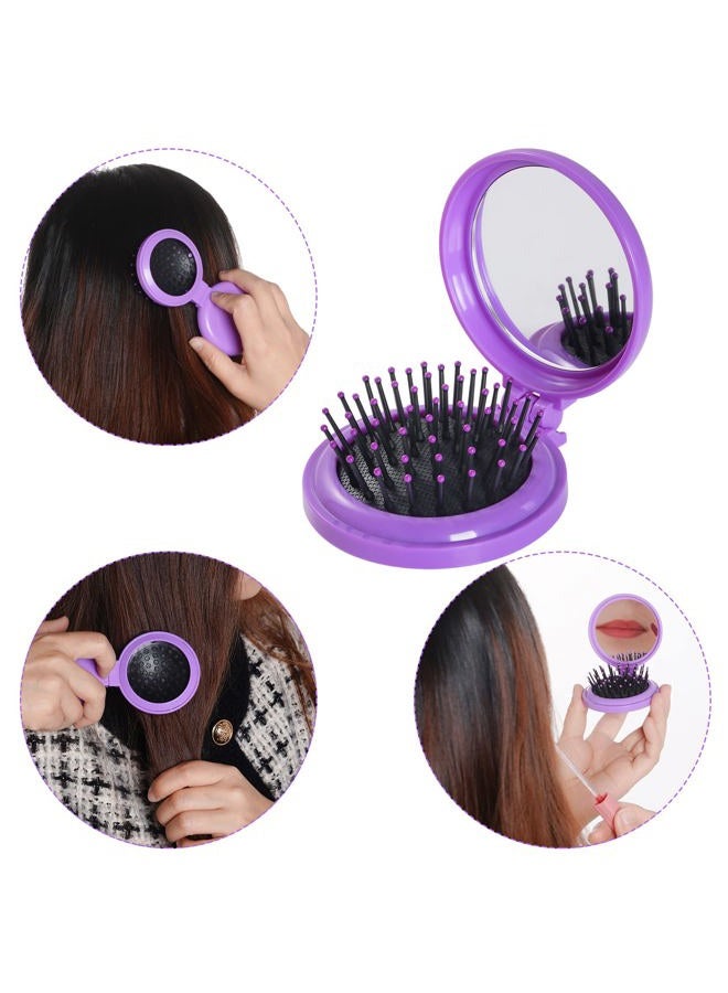Heliltd 2pcs Folding Travel Mirror Hair Brushes Round Mirror Pocket Hair Brush Portable Mini Pop Up Hair Brushes for Women Girls Wet and Dry Hair - Image 5