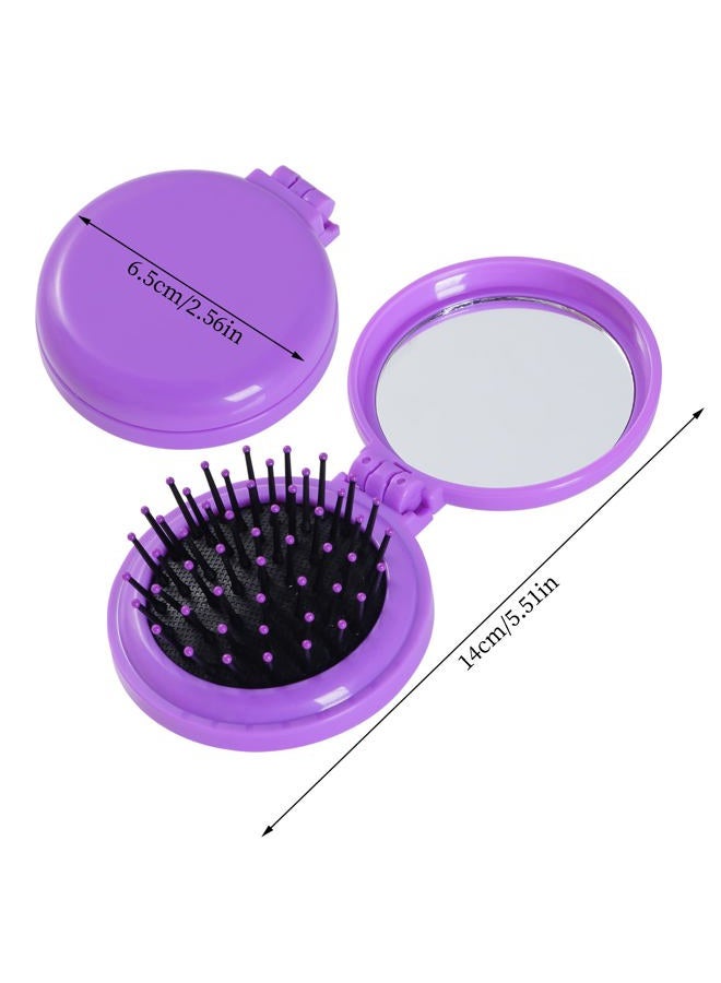 Heliltd 2pcs Folding Travel Mirror Hair Brushes Round Mirror Pocket Hair Brush Portable Mini Pop Up Hair Brushes for Women Girls Wet and Dry Hair - Image 2