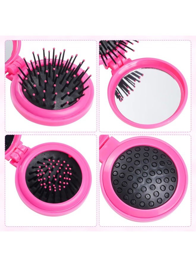 Heliltd 2pcs Folding Travel Mirror Hair Brushes Round Mirror Pocket Hair Brush Portable Mini Pop Up Hair Brushes for Women Girls Wet and Dry Hair - Image 3