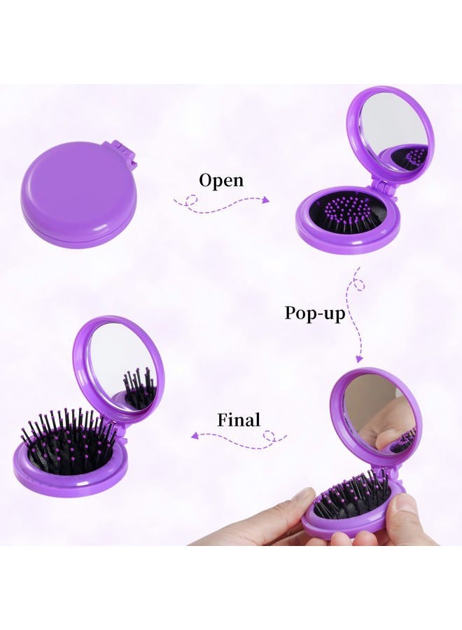 Heliltd 2pcs Folding Travel Mirror Hair Brushes Round Mirror Pocket Hair Brush Portable Mini Pop Up Hair Brushes for Women Girls Wet and Dry Hair - Image 4