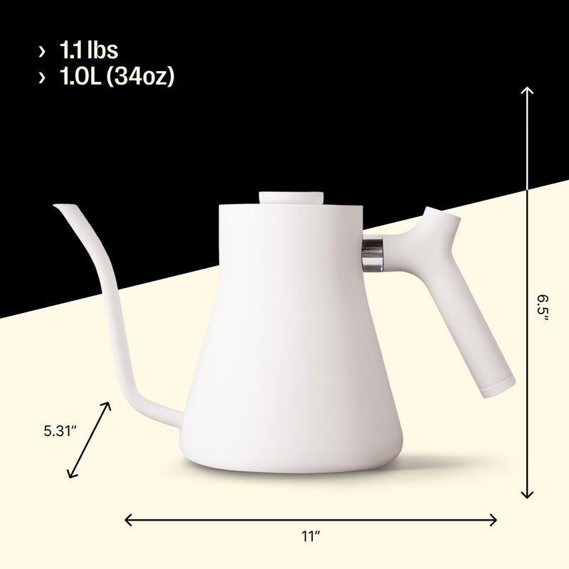 FELLOW Fellow Stagg Stovetop Pour-Over Coffee and Tea Kettle - Gooseneck Teapot with Precision Pour Spout, Built-In Thermometer, Matte White, 1 Liter  - Image 4