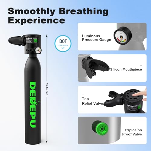 DEDEPU Mini Scuba Tank with Snorkel Mask and Hand Pump, DEDEPU 0.5L Portable Diving Tank with Full Face Diving Mask, 5-10 Mins Underwater Breathing, Pony Bottle Rescue Backup Cylinder - Image 5