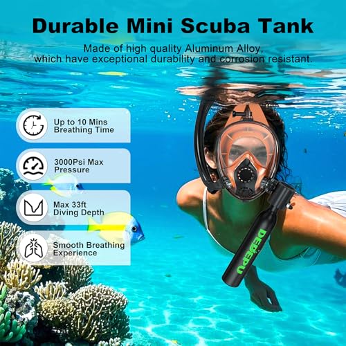 DEDEPU Mini Scuba Tank with Snorkel Mask and Hand Pump, DEDEPU 0.5L Portable Diving Tank with Full Face Diving Mask, 5-10 Mins Underwater Breathing, Pony Bottle Rescue Backup Cylinder - Image 4