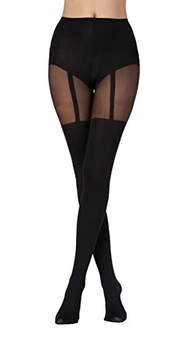 Pretty Polly Women's Suspender Tight- Mock Suspender Tight, 40 Denier Leg, Black (Black), One Size - Image 1