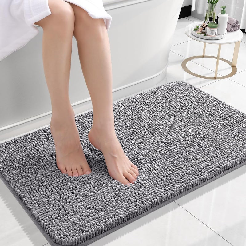 OLANLY Small Bathroom Rugs 24x16, Extra Soft Absorbent Chenille Bath Rugs | Grey - Image 1