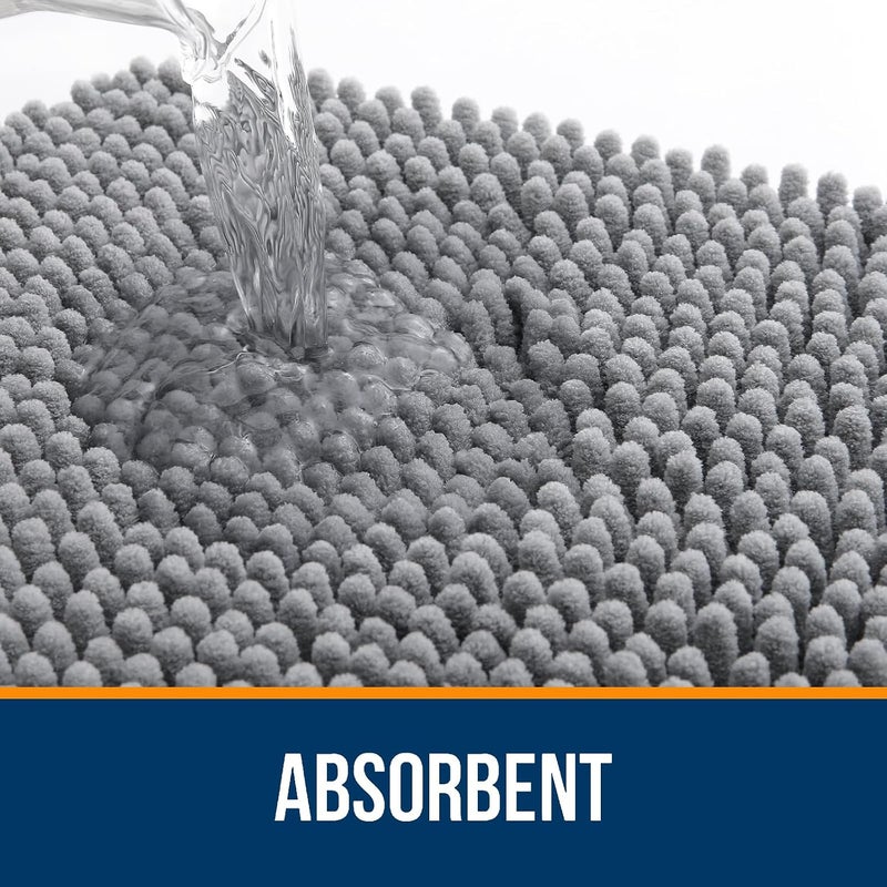 OLANLY Small Bathroom Rugs 24x16, Extra Soft Absorbent Chenille Bath Rugs | Grey - Image 4