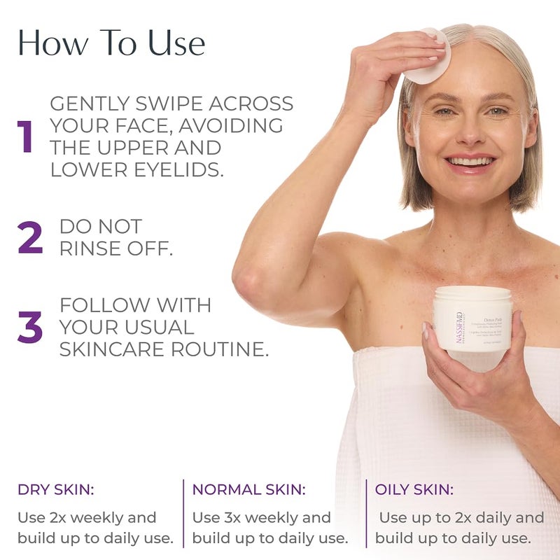 NassifMD Exfoliating Detox Pads | Surgeon-Created AHA/BHA Facial Pads for Deep Cleansing, Smoother Texture & Glowing Skin | Reduces Pores, Firms, Brightens - Image 5