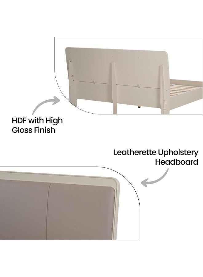 ROYALOAK King Size Bed – Royaloak Lucca, HDF Frame, Leatherette Headboard, High-Gloss Finish, Modern Design - W 196.5 X D 218 X H 106 cm - Image 5