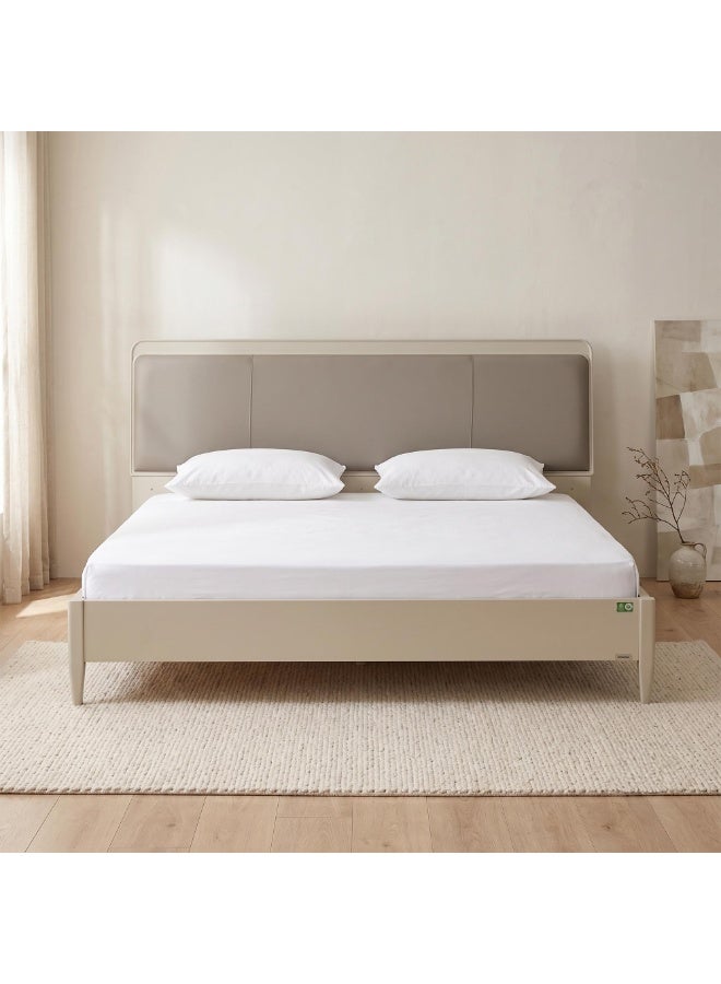 ROYALOAK King Size Bed – Royaloak Lucca, HDF Frame, Leatherette Headboard, High-Gloss Finish, Modern Design - W 196.5 X D 218 X H 106 cm - Image 1