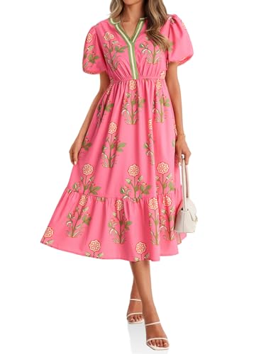 Cicy Bell Womens Summer Floral Print Maxi Dress A Line Puff Short Sleeve V Neck Boho Dresses Flowy Beach Vacation Outfits - Image 1