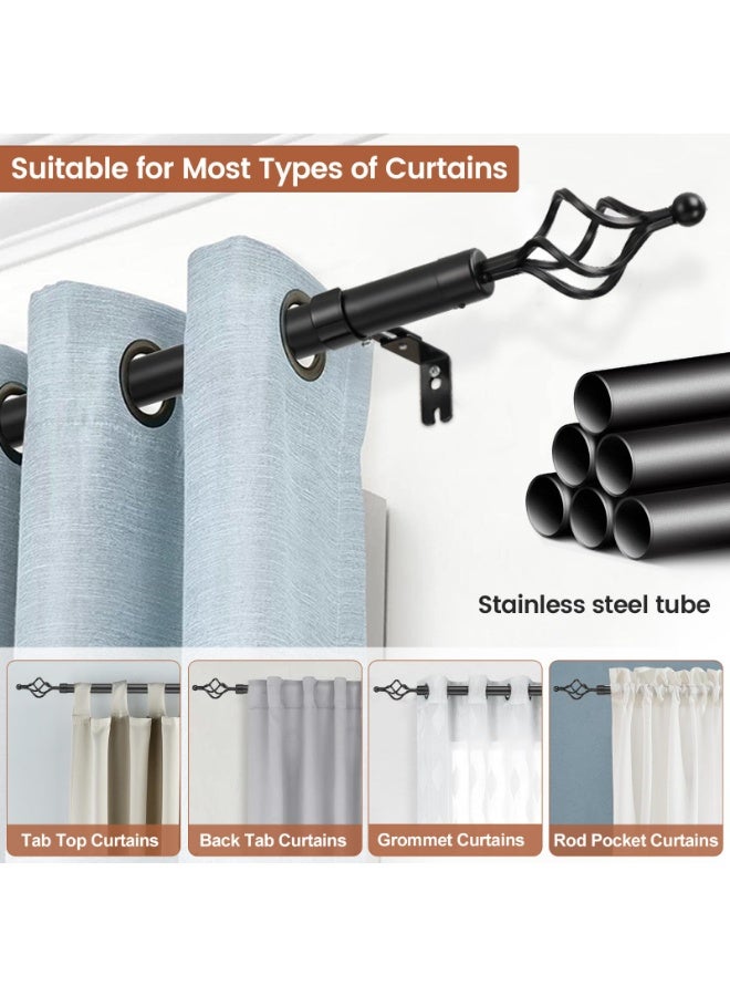 قضيب ستارة معدني أسود قابل للتمديد 80-360 سم مع تصميم جديلة ومسامير توسيط – مجموعة تركيب الحائط - Image 1