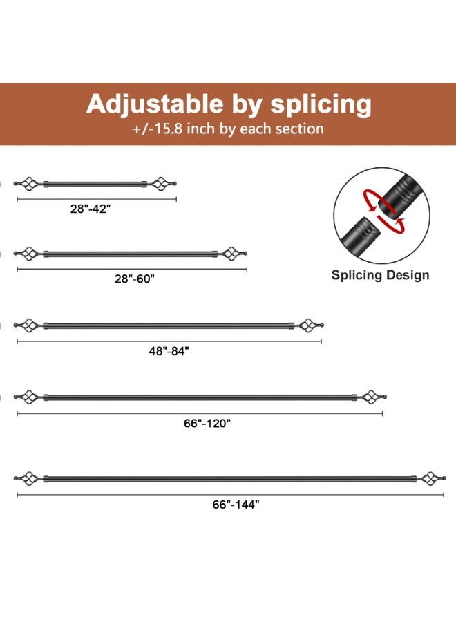 قضيب ستارة معدني أسود قابل للتمديد 80-360 سم مع تصميم جديلة ومسامير توسيط – مجموعة تركيب الحائط - Image 2