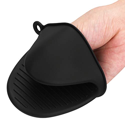 tifanso Silicone Oven Mitts Pot Holders Sets for Kitchen Heat Resistant Small Kitchen Mittens Rubber Air Fryer Mitts Mini Pot Pinch Grip for Cooking and Baking 1 Pair (Black) - Image 3