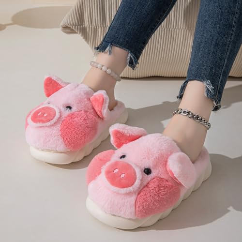 YILANLAN Adult Cotton Pig Slippers Home Plush Animal Slippers (8.5/9, Pink, numeric_8_point_5) - Image 4