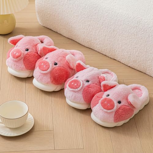 YILANLAN Adult Cotton Pig Slippers Home Plush Animal Slippers (8.5/9, Pink, numeric_8_point_5) - Image 5