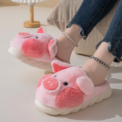 YILANLAN Adult Cotton Pig Slippers Home Plush Animal Slippers (8.5/9, Pink, numeric_8_point_5) - Image 2