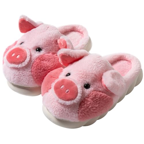YILANLAN Adult Cotton Pig Slippers Home Plush Animal Slippers (8.5/9, Pink, numeric_8_point_5) - Image 1
