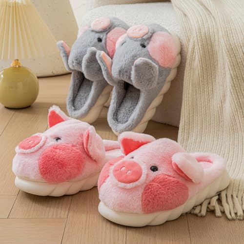 YILANLAN Adult Cotton Pig Slippers Home Plush Animal Slippers (8.5/9, Pink, numeric_8_point_5) - Image 3