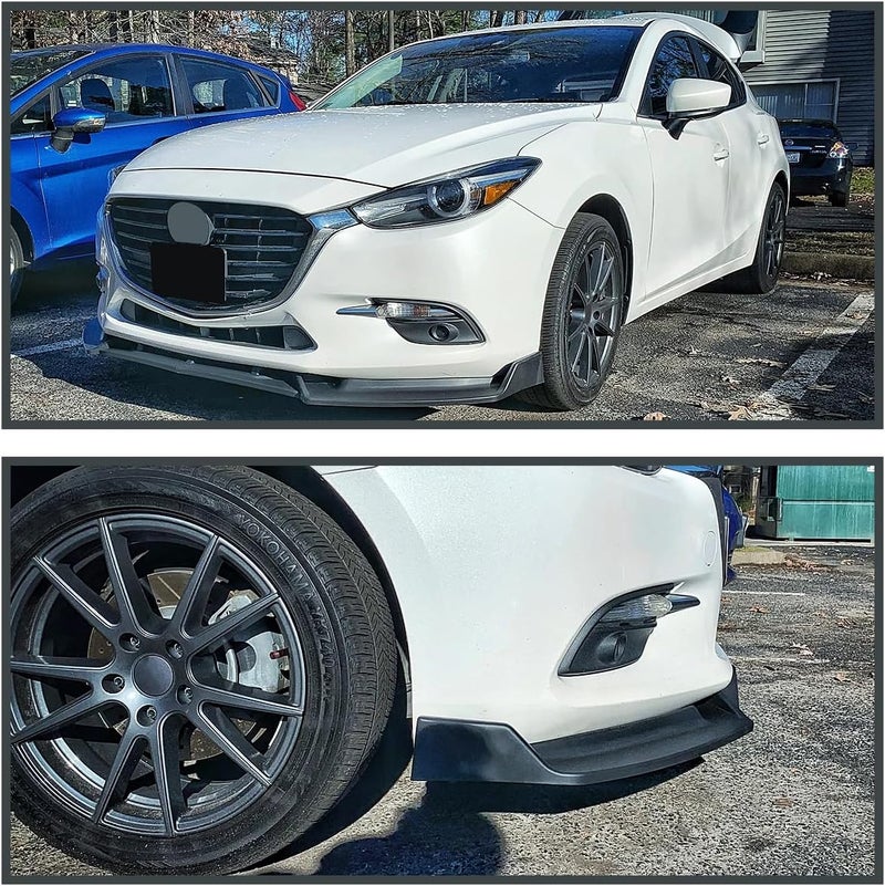 SPEC-D TUNING Matte Black Front Bumper Lip Spoiler Splitter Body Kit 3PC Compatible with 2014-2018 Mazda 3 - Image 2