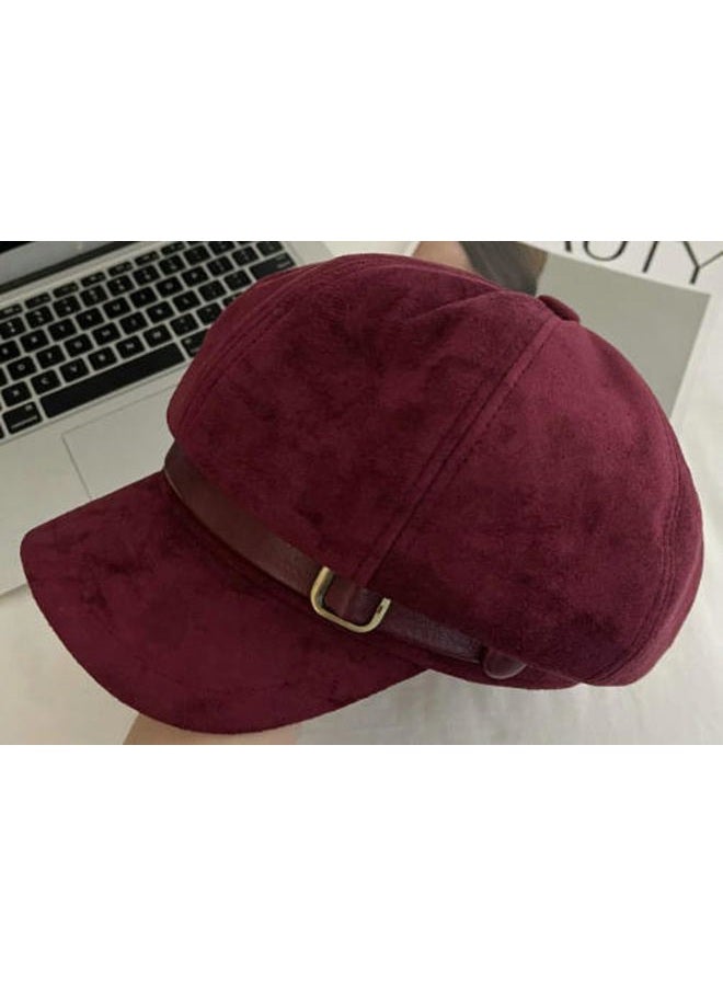 EMGILL Vintage Newsboy Hats Winter Suede Caps Women's Octagonal Hat Fashion Gatsby Cabbie Baker Visor Beret Hat, Winered, M - Image 2