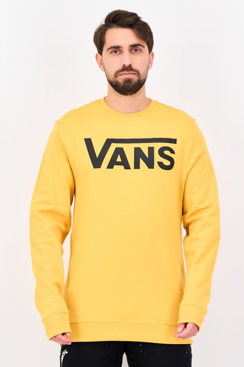 VANS سويت شيرت رجالي بأكمام طويلة بياقة دائرية وشعار العلامة التجارية، أصفر - Image 1