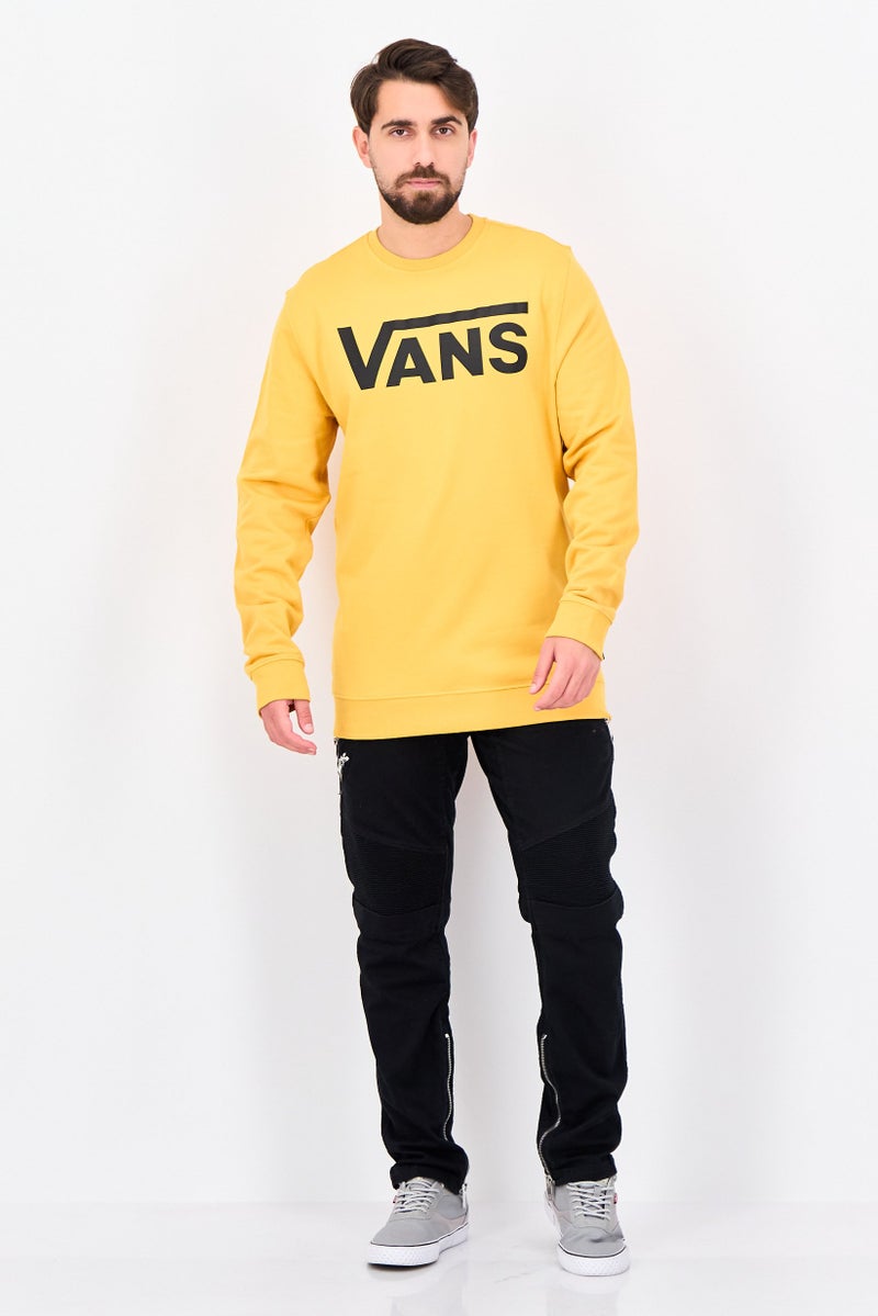 VANS سويت شيرت رجالي بأكمام طويلة بياقة دائرية وشعار العلامة التجارية، أصفر - Image 4