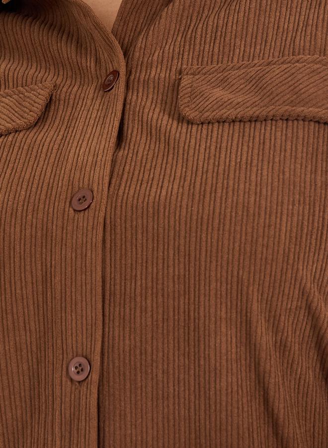 Styli Plus Size Corduroy Oversized Shirt with Flap Pocket Detail - Image 4