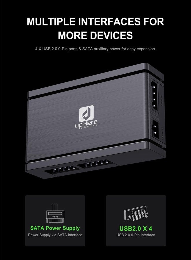 upHere USB 2.0 9PIN 1-to-4 Expander Hub, High-Speed Stable Data Transfer, SATA Power Supply, Magnetic Back Design for Easy Installation, Compatible with Desktop Computers - Image 2