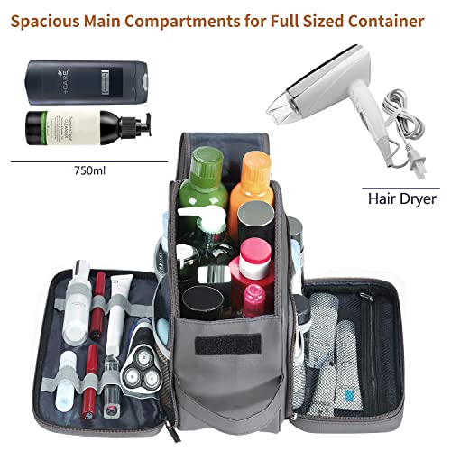 Buruis Extra Large Toiletry Bag for Men, Travel Toiletry Organizer Dopp Kit Water-resistant Shaving Bags, PU Leather Cosmetic Bathroom Shower Bag for Toiletries, Grooming, Accessories (Grey) - Image 2