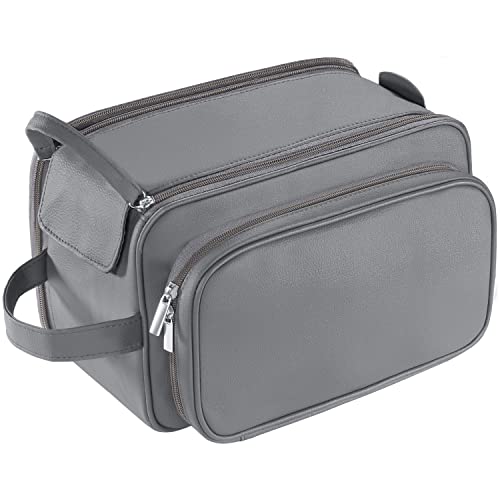 Buruis Extra Large Toiletry Bag for Men, Travel Toiletry Organizer Dopp Kit Water-resistant Shaving Bags, PU Leather Cosmetic Bathroom Shower Bag for Toiletries, Grooming, Accessories (Grey) - Image 1