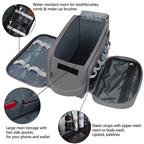 Buruis Extra Large Toiletry Bag for Men, Travel Toiletry Organizer Dopp Kit Water-resistant Shaving Bags, PU Leather Cosmetic Bathroom Shower Bag for Toiletries, Grooming, Accessories (Grey) - Image 3
