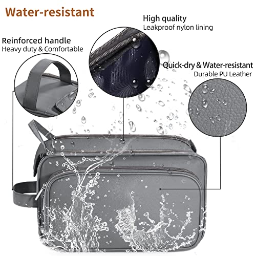 Buruis Extra Large Toiletry Bag for Men, Travel Toiletry Organizer Dopp Kit Water-resistant Shaving Bags, PU Leather Cosmetic Bathroom Shower Bag for Toiletries, Grooming, Accessories (Grey) - Image 5