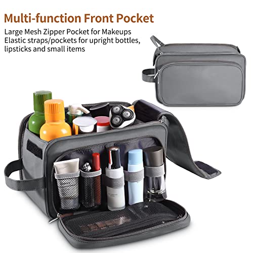 Buruis Extra Large Toiletry Bag for Men, Travel Toiletry Organizer Dopp Kit Water-resistant Shaving Bags, PU Leather Cosmetic Bathroom Shower Bag for Toiletries, Grooming, Accessories (Grey) - Image 4