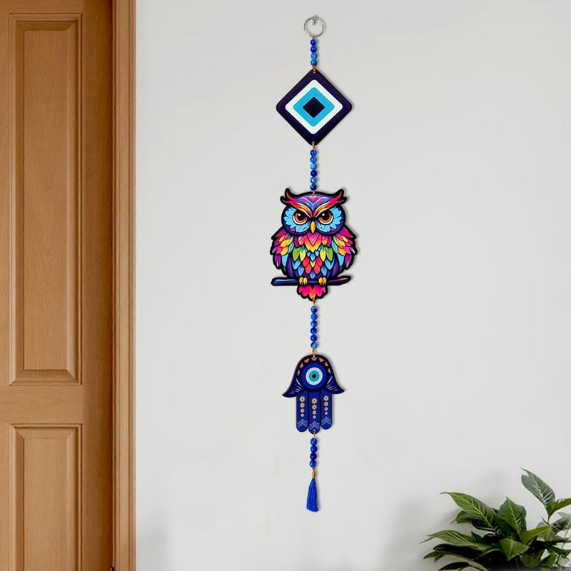 SOLOBOLO Evil Eye Wall Hanging Decor | Nazar Battu for Entrance | Beautiful Suraksha Kawach for Door Entrance | Home & Office Décor | Ward Off Nazar Dosh | Vastu Spiritual Home Décor (Owl 3 Tier) - Image 1