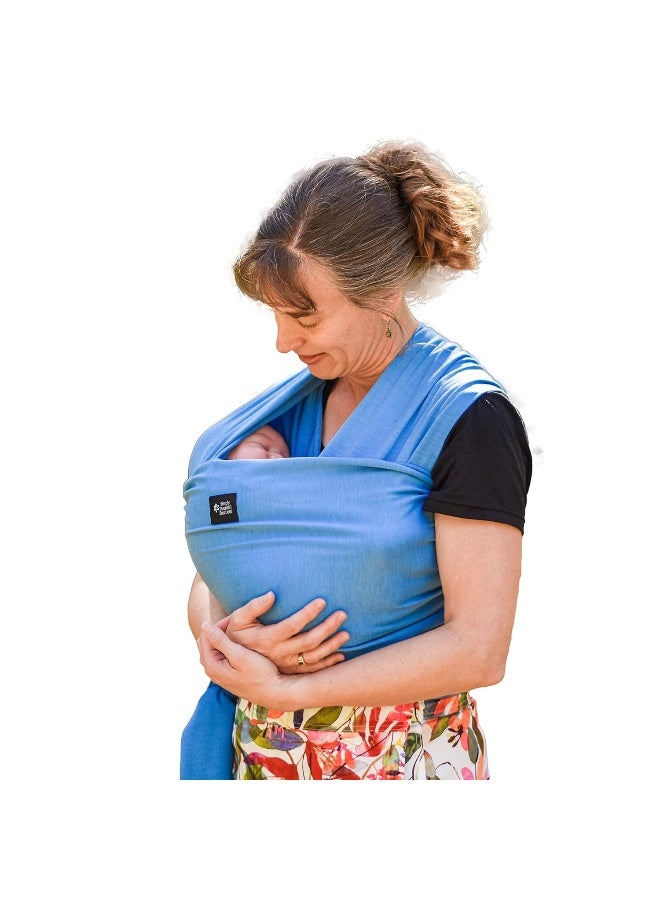 Simply Essential Solutions حمالة أطفال ناعمة وقابلة للتمدد من القطن، حمالة أطفال، غطاء للرضاعة للاستخدام مع حديثي الولادة حتى toddlers: توزع الوزن بالتساوي لراحة أكبر أثناء الحمل (أزرق متوسط) - Image 1