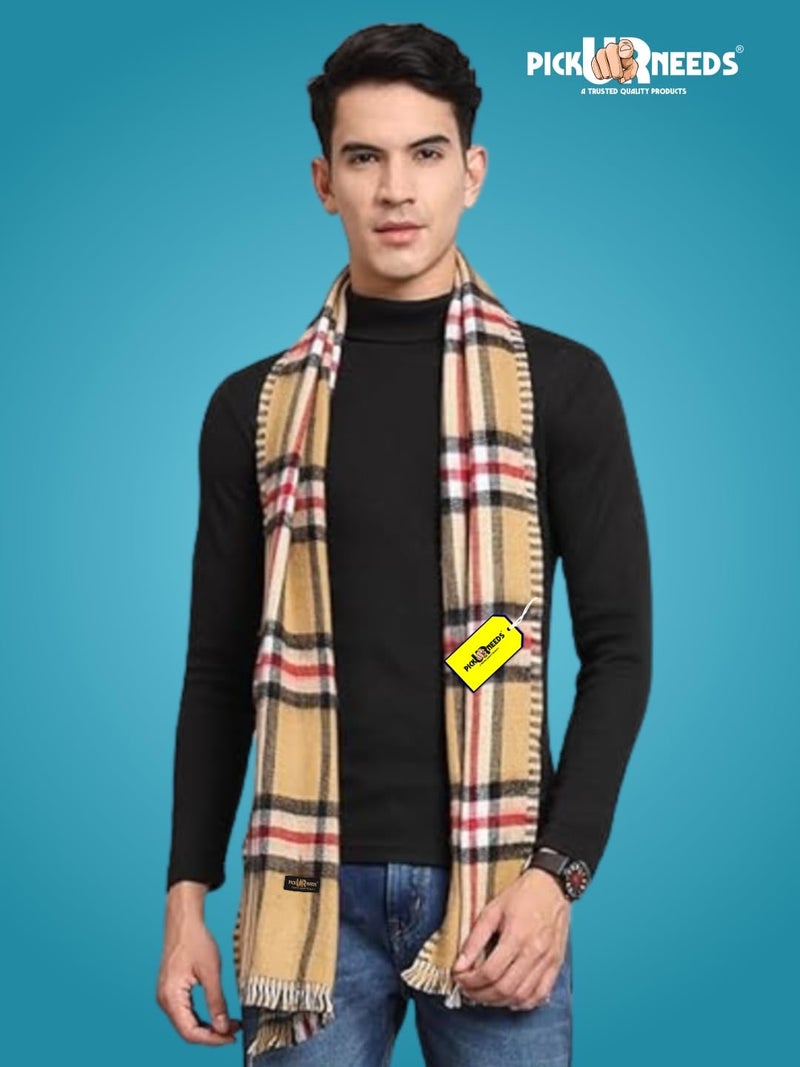 Pick Ur Needs Reversible Winter Muffler for Men | Premium Soft Wool Blend Scarf | Dual-Design Check & Houndstooth Pattern | Warm & Stylish Winter Neck Wrap (Yellow) - Image 4