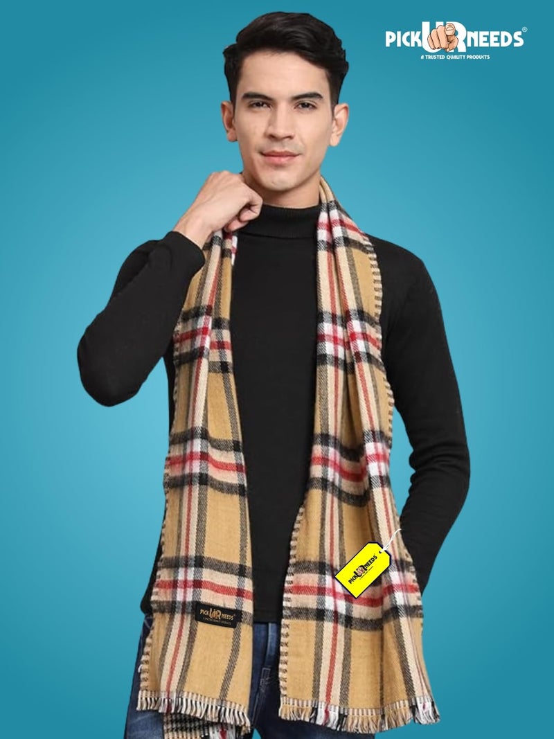 Pick Ur Needs Reversible Winter Muffler for Men | Premium Soft Wool Blend Scarf | Dual-Design Check & Houndstooth Pattern | Warm & Stylish Winter Neck Wrap (Yellow) - Image 3