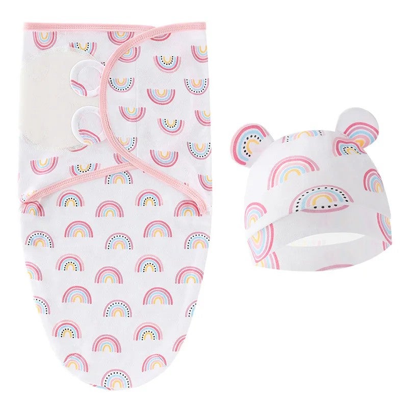 Bluejw Baby Swaddle Wrap with Hat Set - Soft Cotton Swaddle Blanket for Newborn Infant Sleep (Swaddlers) - Image 1