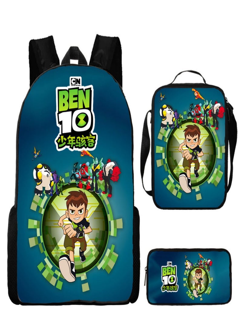 BEN 10 Children Backpack Schoolbag Teen Student School Book bag with Lunch Box Pen Case 3 in 1 for Kids