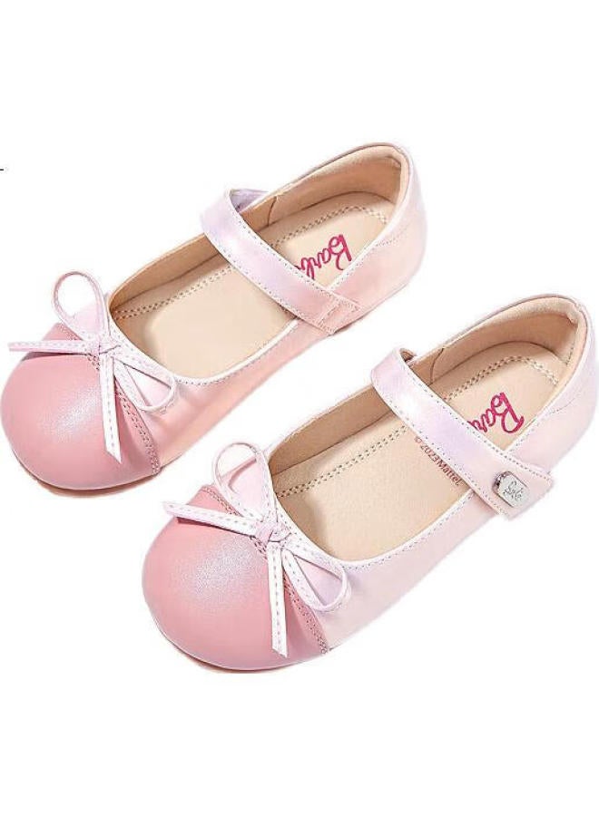 Barbie Babi Children'S Shoes, Spring And Autumn Kids' Leather Shoes, Cute Color-Block Girls' Princess Style Small Leather Shoes, Fashion Shoes, Da6039, Pink, Size 27 - Image 1