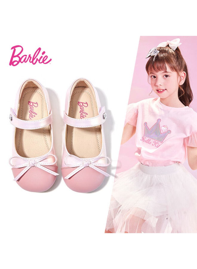 Barbie Babi Children's Shoes, Spring And Autumn Kids' Leather Shoes, Cute Color-block Girls' Princess Style Small Leather Shoes, Fashion Shoes, Da6039, Pink, Size 27 - Image 1