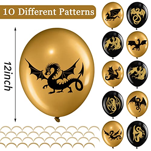 Zomiboo 50 Pieces Dragon Theme Party Supplies Dragon Theme Party Balloons Black Gold Birthday Decoration Picks for Fantasy Supplies 12 Inches - Image 5