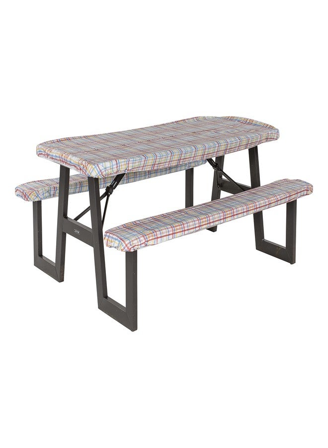 Lippert Components Lippert Vinyl Tablecloth with Bench Covers for Picnic Tables - Watercolor Plaid, Red - Image 2