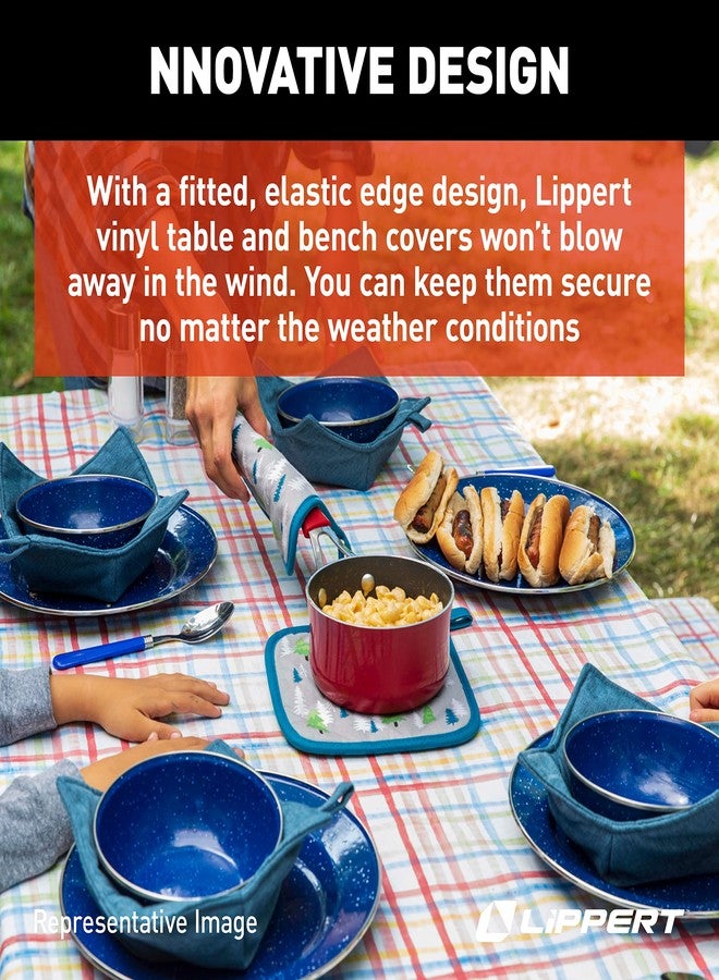 Lippert Components Lippert Vinyl Tablecloth with Bench Covers for Picnic Tables - Watercolor Plaid, Red - Image 5