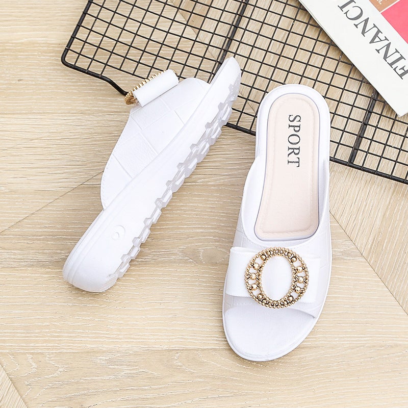 Slippers For Women To Wear Outside Style 2024 Flats Thick Heel Internet Celebrity Ins Home Non-Slip Fish Mouth Mother'S Slippers - Image 1