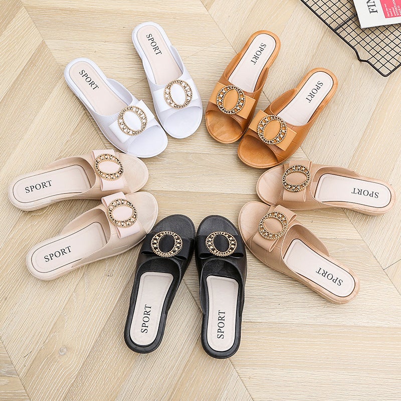 Slippers For Women To Wear Outside Style 2024 Flats Thick Heel Internet Celebrity Ins Home Non-Slip Fish Mouth Mother'S Slippers - Image 2