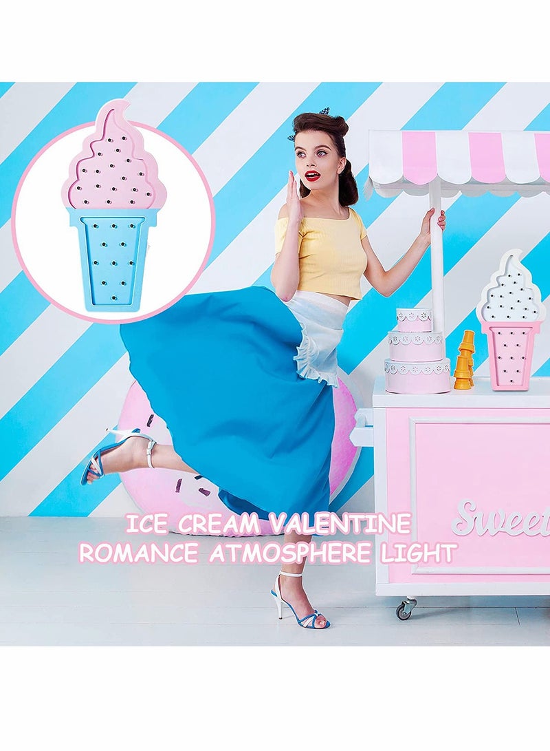 SOLARAE 2 Pcs Ice Cream Light Va lenti ne Romance Atmosphere Wooden Ice Cream LED Night Light Ice Cream Theme Va lent ine Romance Lamps Battery Operated LED Night Lights for Birthday Party Decor Blue-Pink - Image 3