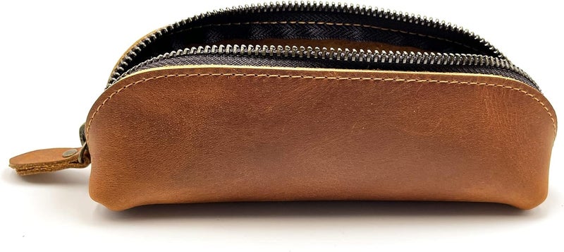 Craoopii Leather Pencil Case Pencil Bag Pouch With Zipper Pen Holders Handmade Genuine Leather For Men Women Students Businessmen And Artists Home Work Office. (Brown) - Image 2