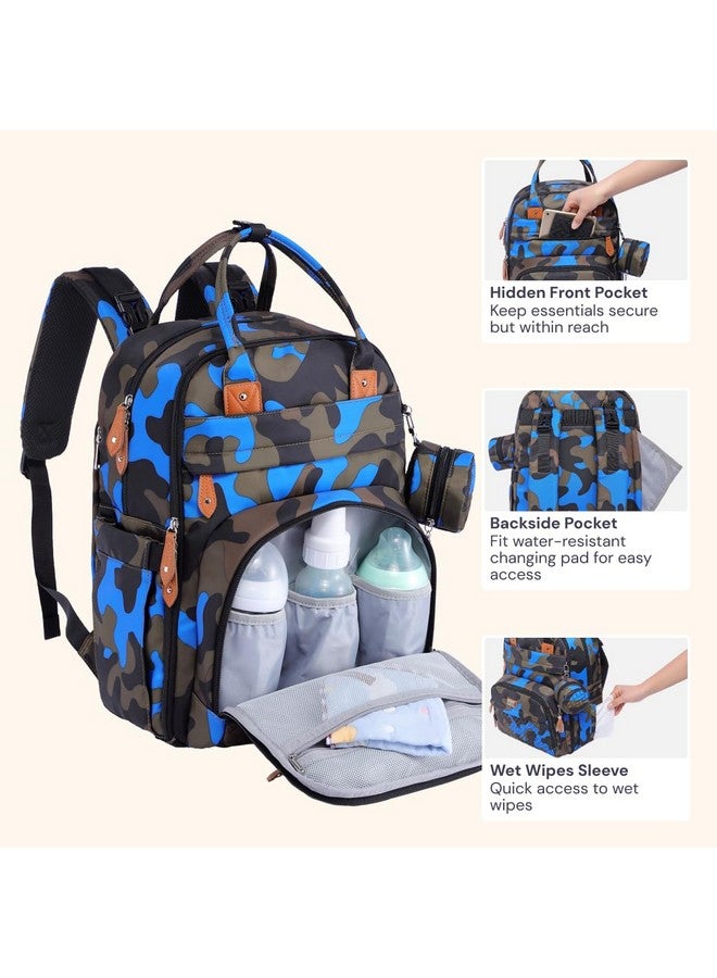 BabbleRoo Diaper Bag Backpack - Baby Essentials Travel Tote - Multi function Waterproof Diaper Bag, Travel Essentials Baby Bag with Changing Pad, Stroller Straps & Pacifier Case - Unisex, Blue Camo - Image 3