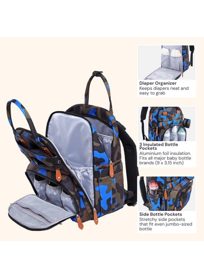 BabbleRoo Diaper Bag Backpack - Baby Essentials Travel Tote - Multi function Waterproof Diaper Bag, Travel Essentials Baby Bag with Changing Pad, Stroller Straps & Pacifier Case - Unisex, Blue Camo - Image 2